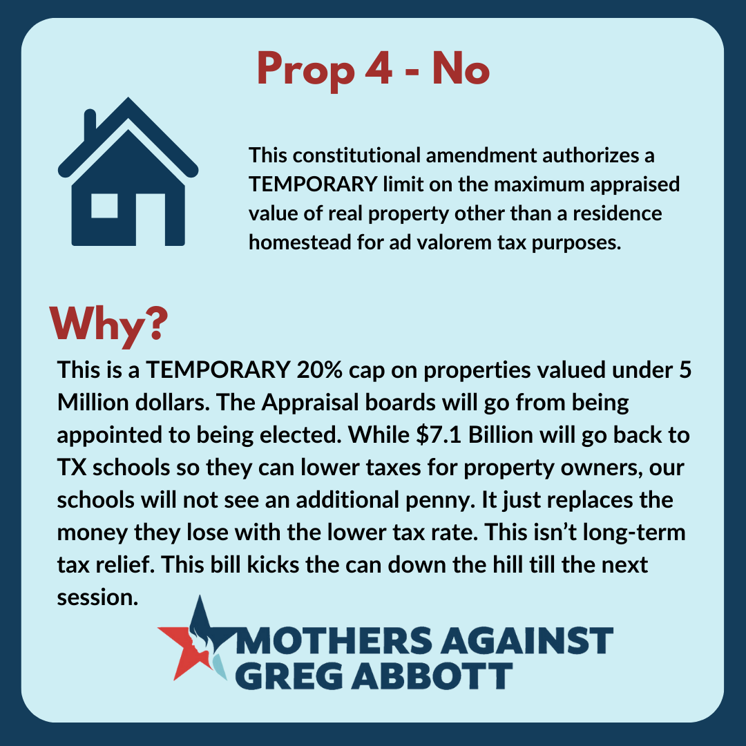 Mothers Against Greg Abbott Voter Guide: Prop 4