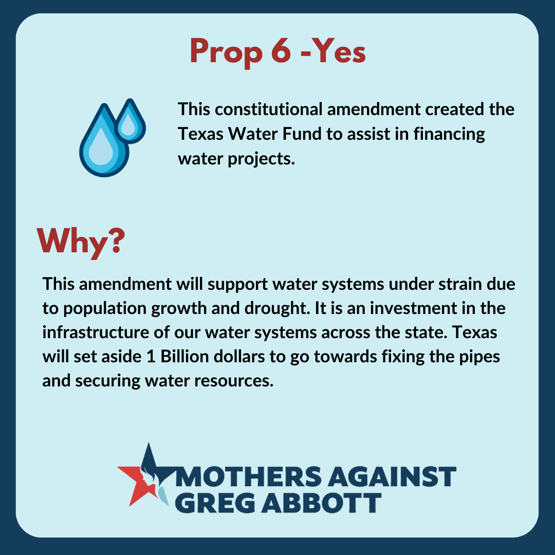 Mothers Against Greg Abbott Voter Guide: Prop 6