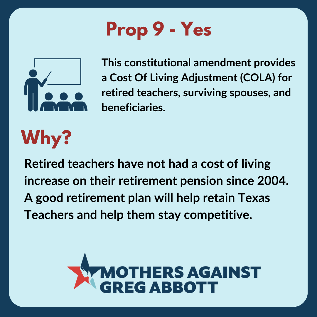 Mothers Against Greg Abbott Voter Guide: Prop 9