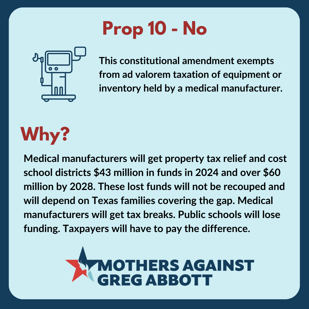 Mothers Against Greg Abbott Voter Guide: Prop 10