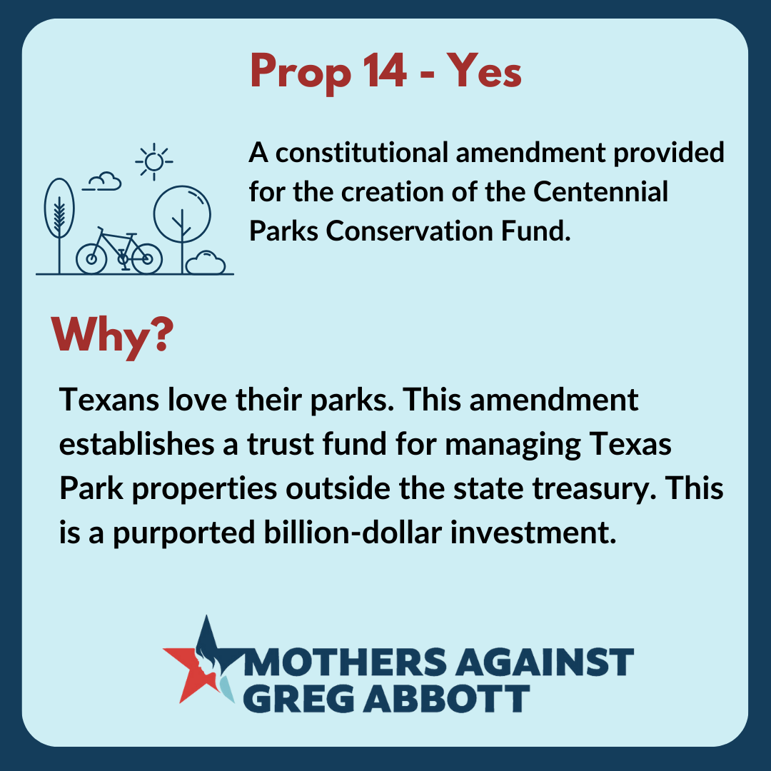 Mothers Against Greg Abbott Voter Guide: Prop 14