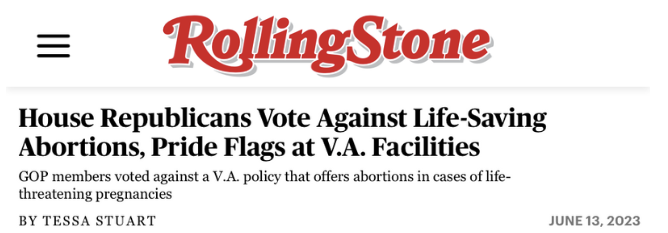 Rolling Stone article headline — U.S. House Republicans vote against Veterans